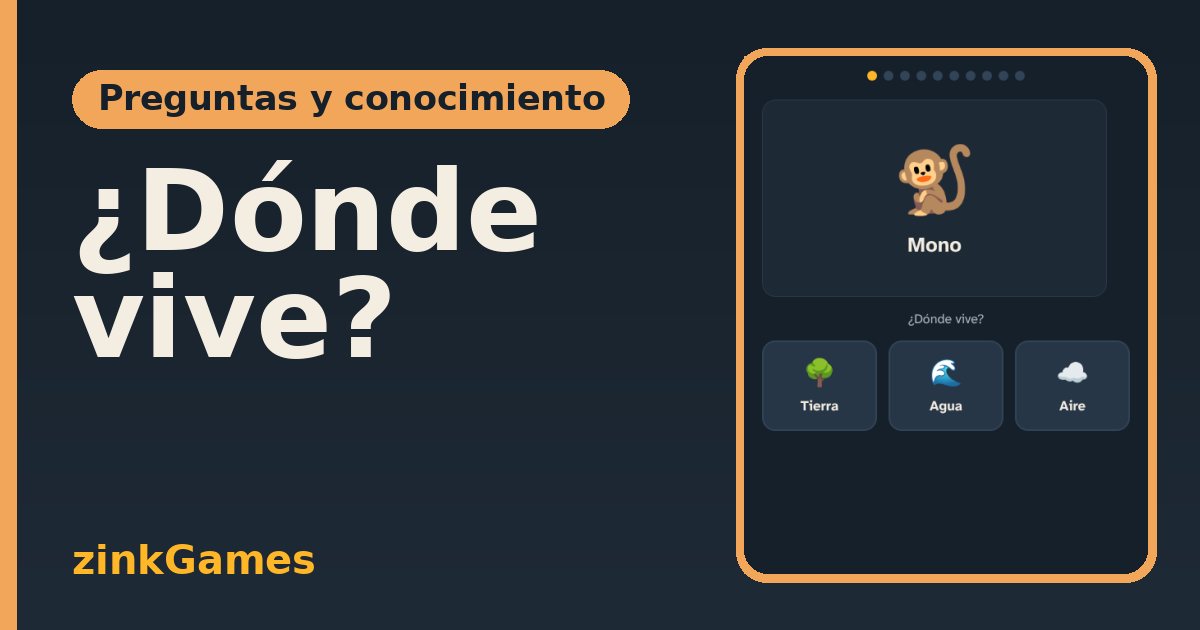 Captura del juego ¿Dónde vive?: Clasifica animales según vivan en la tierra, el agua o el aire. Instrucciones simples…