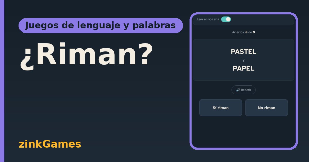 Captura del juego ¿Riman?: Lee o escucha dos palabras y decide si riman. Con lectura en voz alta opcional y sin…