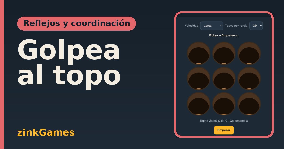 Captura del juego Golpea al topo: Pulsa los topos que asoman de sus agujeros antes de que se escondan. Cuatro velocidades…